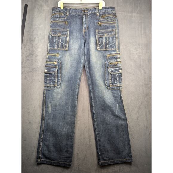 Jeansian Jeans Mens 38 Blue Multiples Pockets And Zipper Size 37x33 - Picture 1 of 12